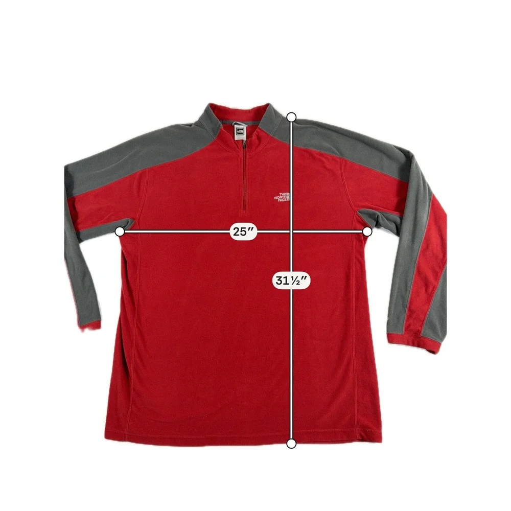 The North‎ Face Fleece Pullover TKA 100 Quarter Zip Red Gray Mens XXL